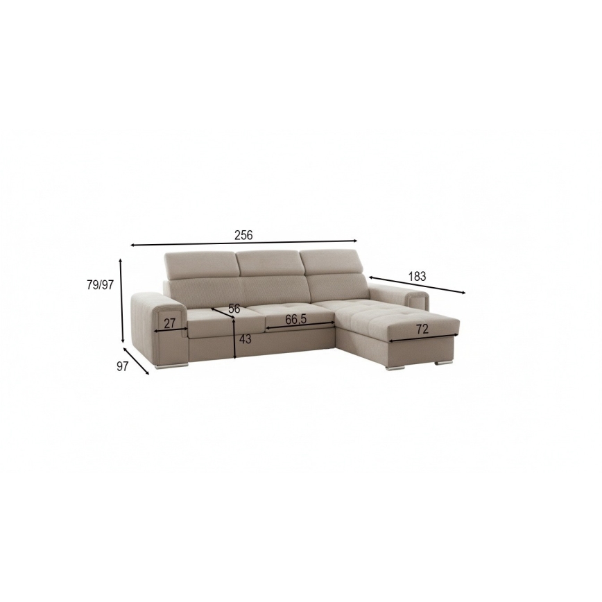 Universelles Ecksofa SALVADA in L-Form mit Schlaffunktion und Stauraum, Beige