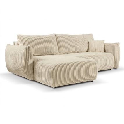 Universell ausziehbares Ecksofa mit Stauraum in L-Form FRIDA, cremefarben