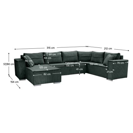 Universelles, ausziehbares U-Ecksofa LONDON, grün