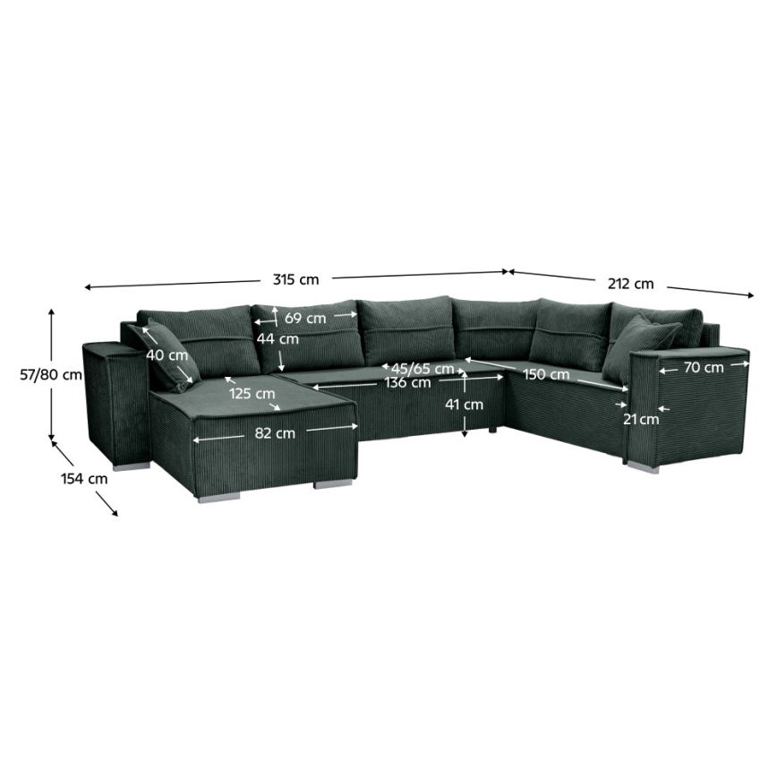 Universelles, ausziehbares U-Ecksofa LONDON, grün