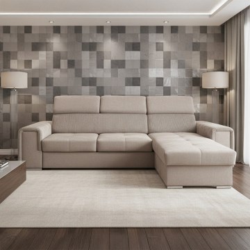 Universelles Ecksofa SALVADA in L-Form mit Schlaffunktion und Stauraum, Beige