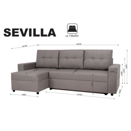 Universelles Ecksofa mit Schlaffunktion und Stauraum SEVILLA in Grau