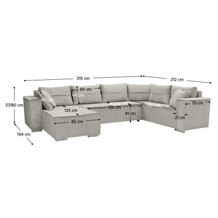 Universelles U‑förmiges Ecksofa mit Schlaffunktion LONDON, beige