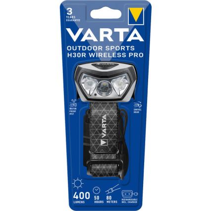 Varta 18650101401 - Dimmbare, aufladbare LED-Stirnlampe mit kabelloser Aufladung OUTDOOR SPORTS LED/5V 1800 mAh IPX7