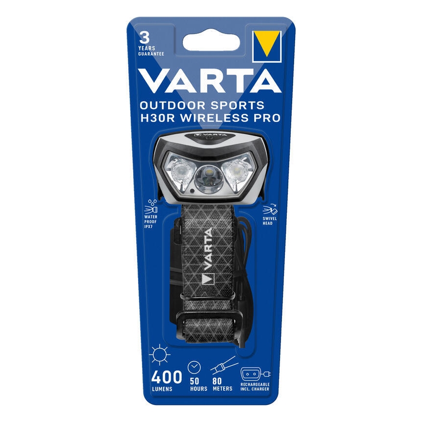 Varta 18650101401 - Dimmbare, aufladbare LED-Stirnlampe mit kabelloser Aufladung OUTDOOR SPORTS LED/5V 1800 mAh IPX7