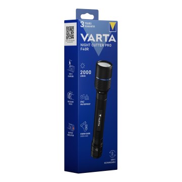Varta 18922101111 - Wiederaufladbare LED‑Taschenlampe mit Powerbank NIGHT CUTTER PRO F40R LED/USB IP67 5200 mAh