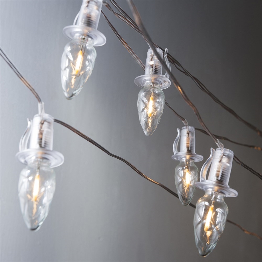 Erweiterbare LED-Außenlichterkette CONE FILAMENT 20×E10 14 m klar/warmweiß IP44, Hergestellt in Tschechien