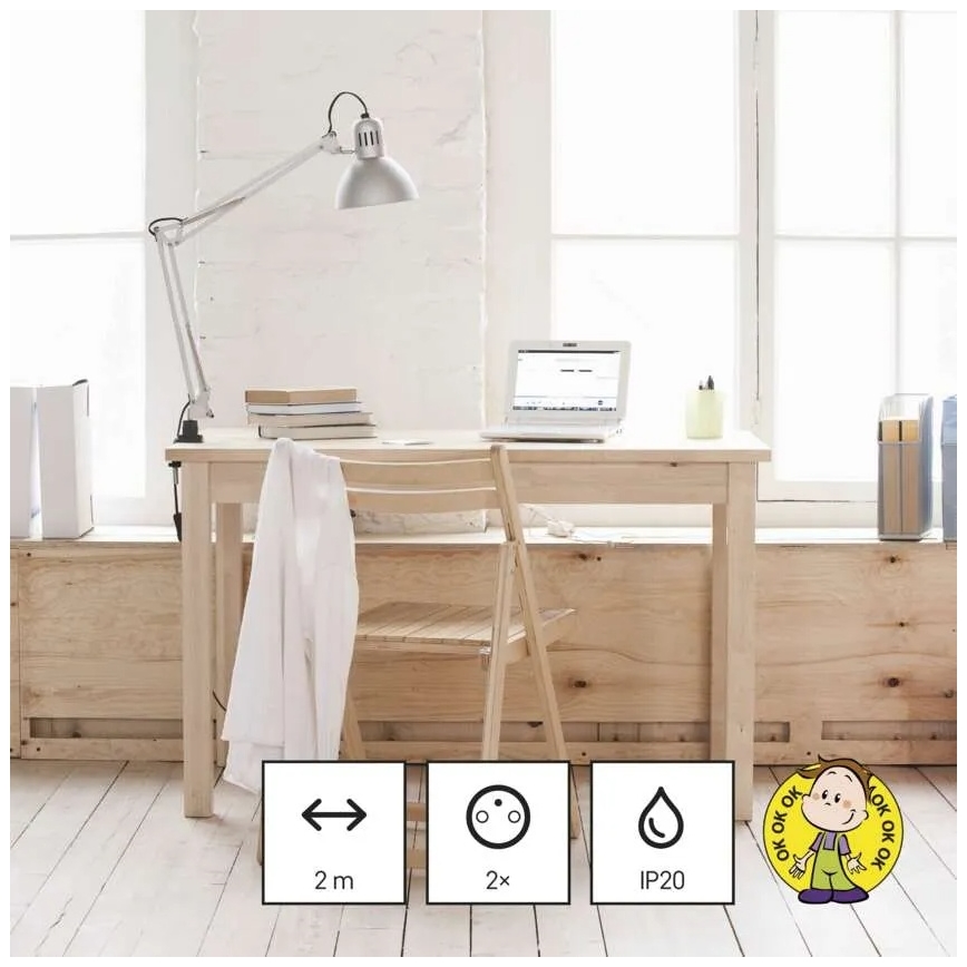 Verlängerungskabel 2 Steckdosen + 2x USB-A + USB-C 1,4 m