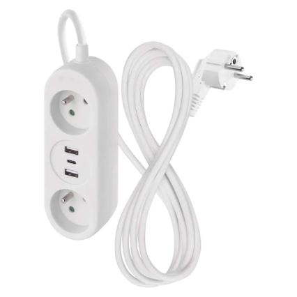 Verlängerungskabel 2 Steckdosen + 2x USB-A + USB-C 1,4 m