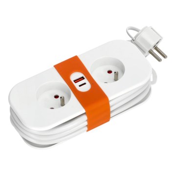Verlängerungskabel 2Z + 2xUSB 1,4 m weiß