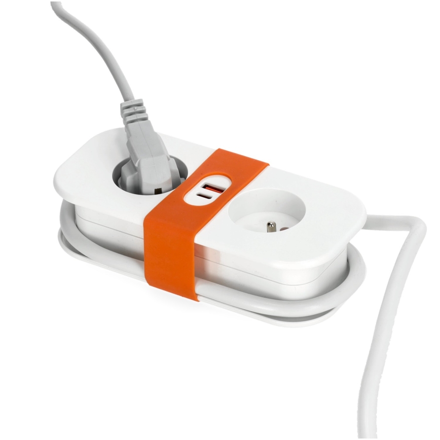 Verlängerungskabel 2Z + 2xUSB 1,4 m weiß