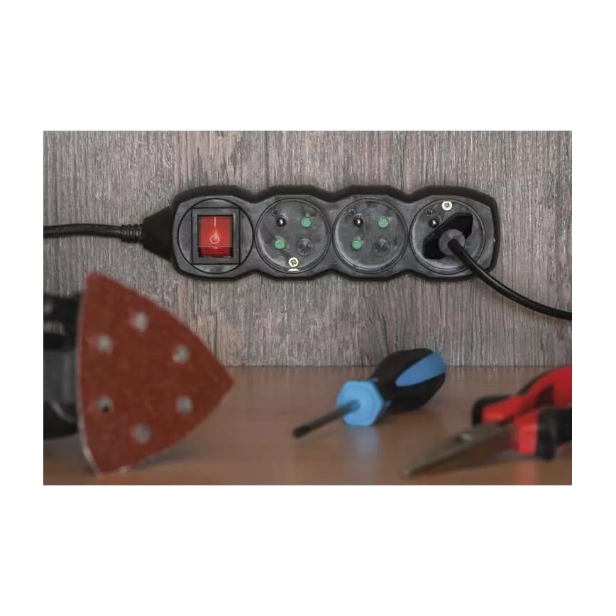 Verlängerungskabel mit Schalter 4-fach 3m schwarz