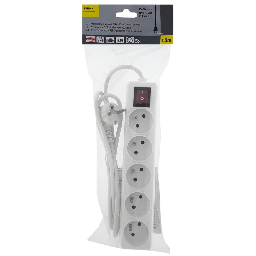 Verlängerungskabel mit Schalter 5-fach 1,5 m