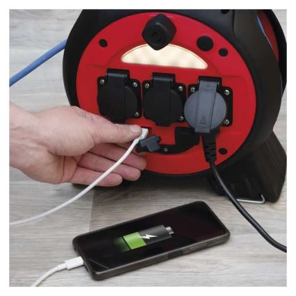 Verlängerungskabel auf Kabeltrommel 3x 20m rot/schwarz IP44