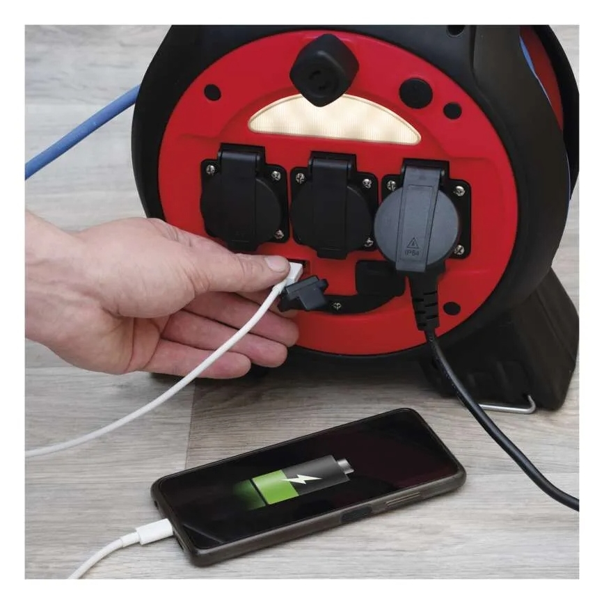 Verlängerungskabel auf Kabeltrommel 3x 20m rot/schwarz IP44