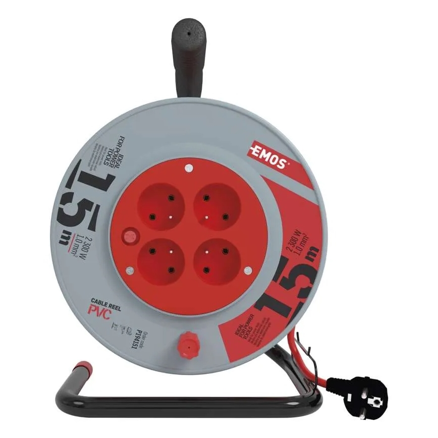 Verlängerungskabel auf Kabeltrommel 4-fach 15 m rot/grau
