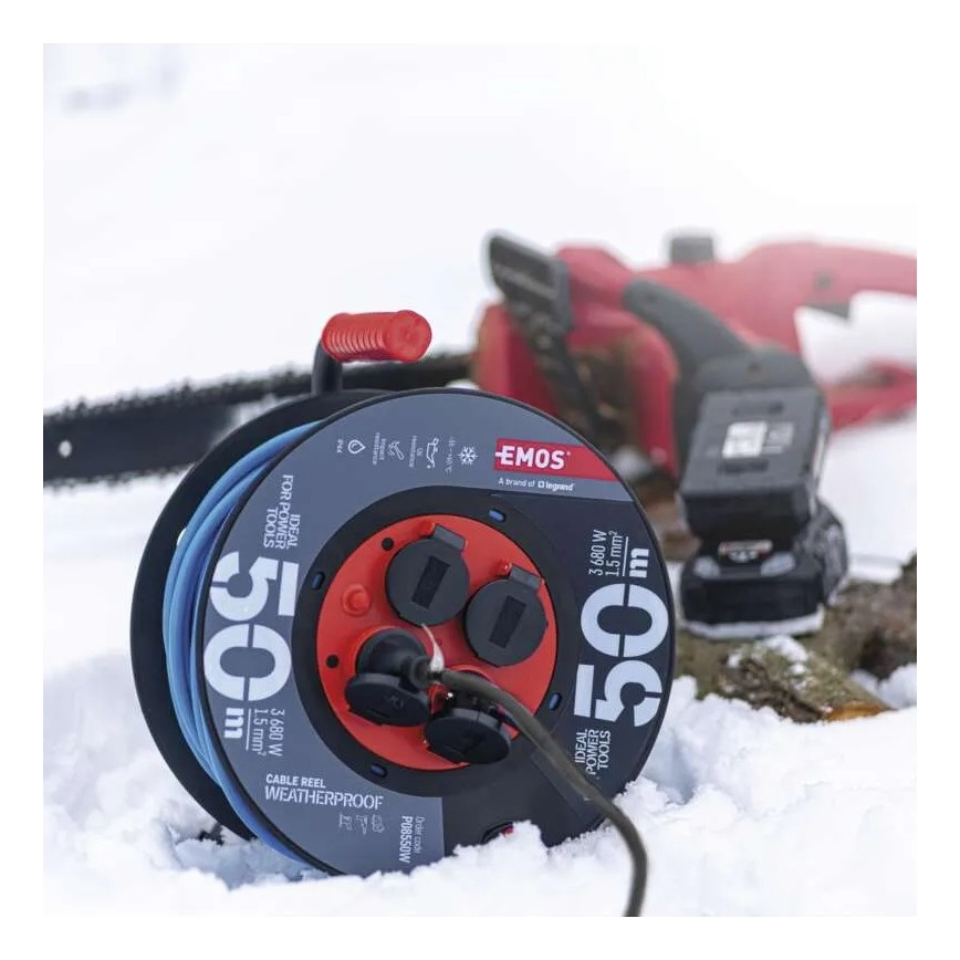 Verlängerungskabel auf Trommel mit 4 Steckdosen 50m Silikon IP44