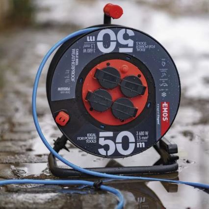 Verlängerungskabel auf Trommel mit 4 Steckdosen 50m Silikon IP44