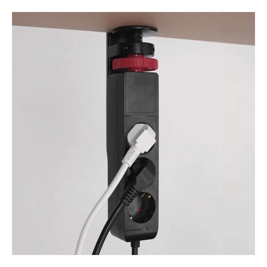 Verlängerungskabel mit Befestigung am Tisch 3Z + 3xUSB 1,5m schwarz