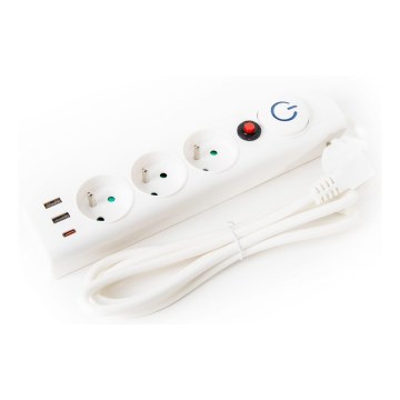 Verlängerungskabel mit Schalter 3-fach Typ E + 2x USB-A + 1x USB-C 1,5 m