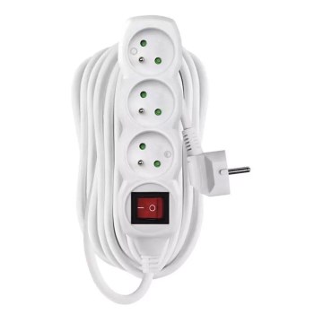 Verlängerungskabel mit Schalter 3-polig 10 m weiß