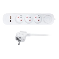 Verlängerungskabel mit Schalter, 3 Steckdosen und USB-A-/USB-C-Ladeanschluss, 2 m