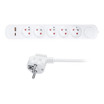 Verlängerungskabel mit Schalter, 5 Steckdosen und USB-A-/USB-C-Ladeanschlüssen, 3 m Kabellänge