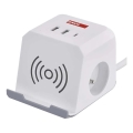 Verlängerungskabel mit Steckdosenleiste und kabellosem QI-Ladegerät 2x USB-A + 1x USB-C, 2 m, weiß