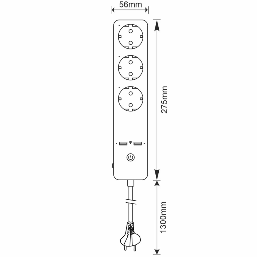 Verlängerungskabel SMART mit Schalter 1,5m + 2xUSB/Wi-Fi Tuya SCHUKO