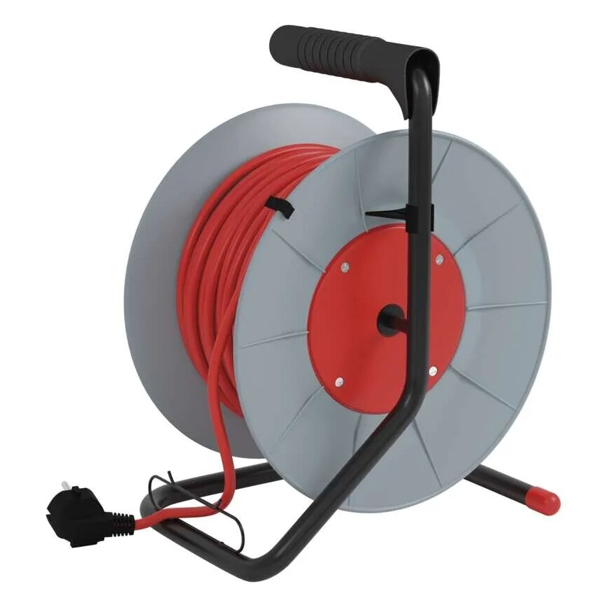 Verlängerungskabeltrommel mit 4 Steckdosen 25m grau/rot