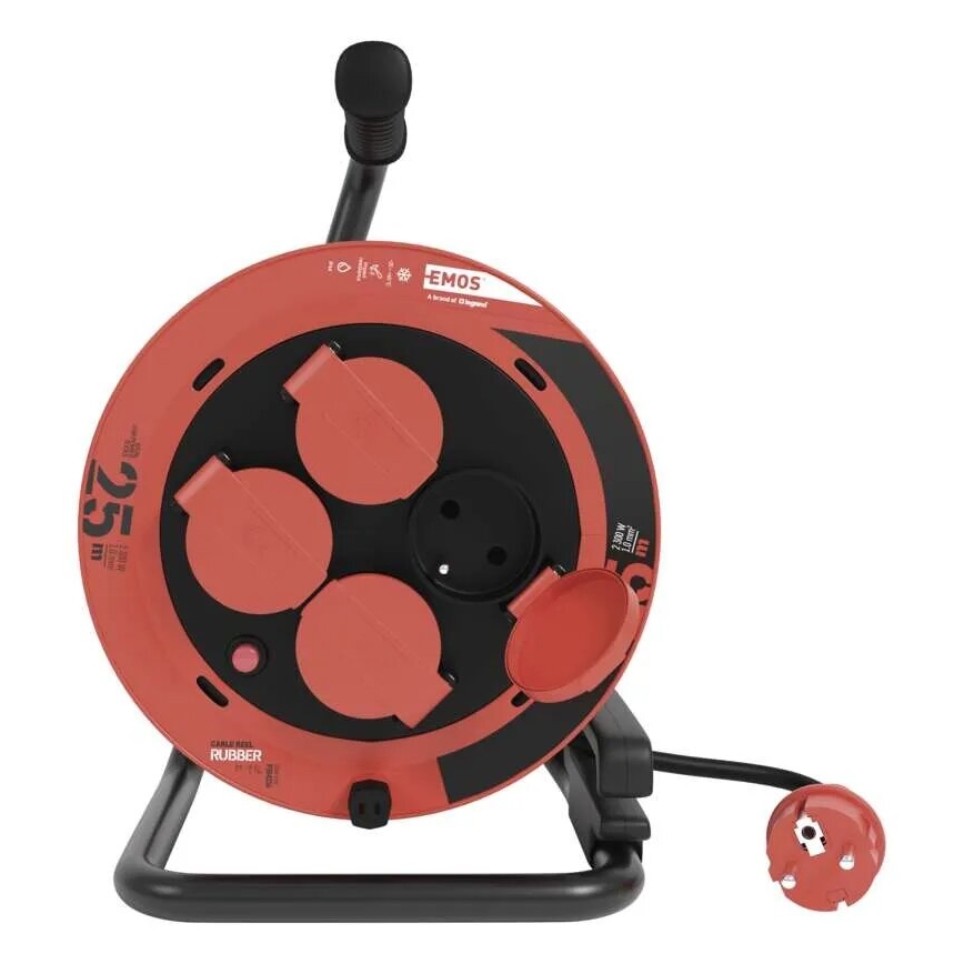 Verlängerungskabeltrommel mit 4 Steckdosen 25m IP44 rot