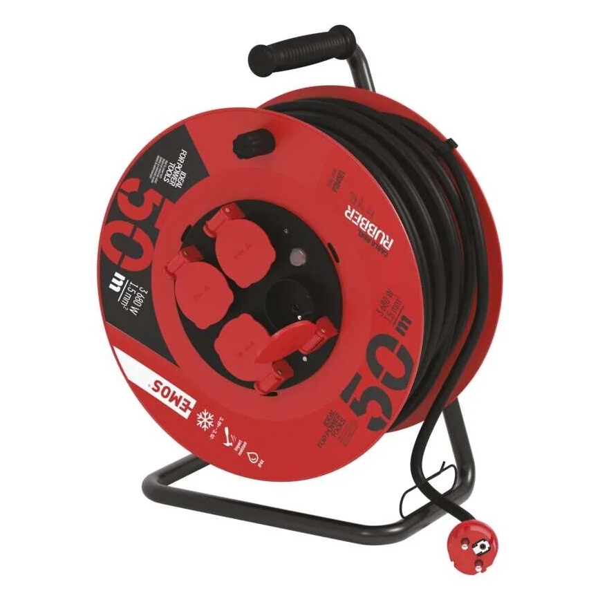 Verlängerungskabeltrommel mit 4 Steckdosen 50m rot IP44