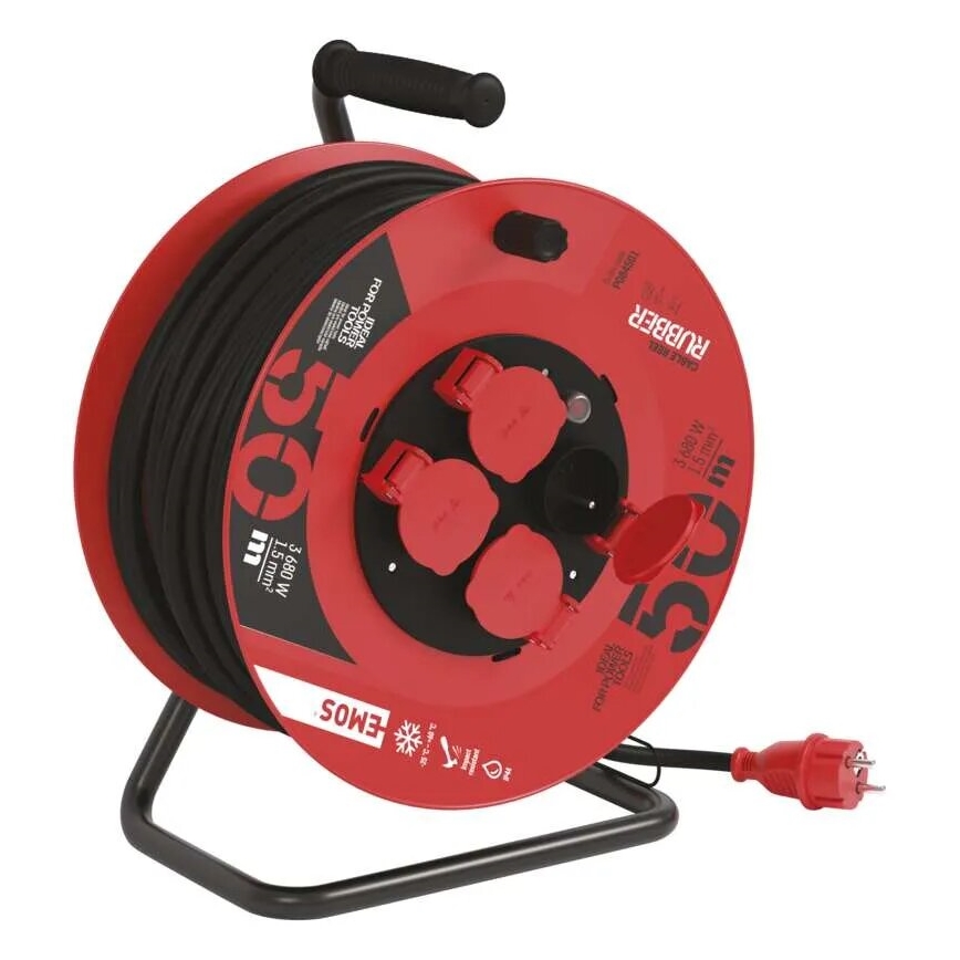 Verlängerungskabeltrommel mit 4 Steckdosen 50m rot IP44