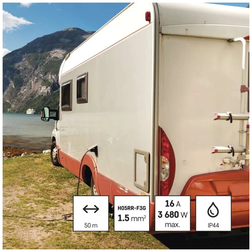 Verlängerungskabeltrommel mit 4 Steckdosen 50m rot IP44