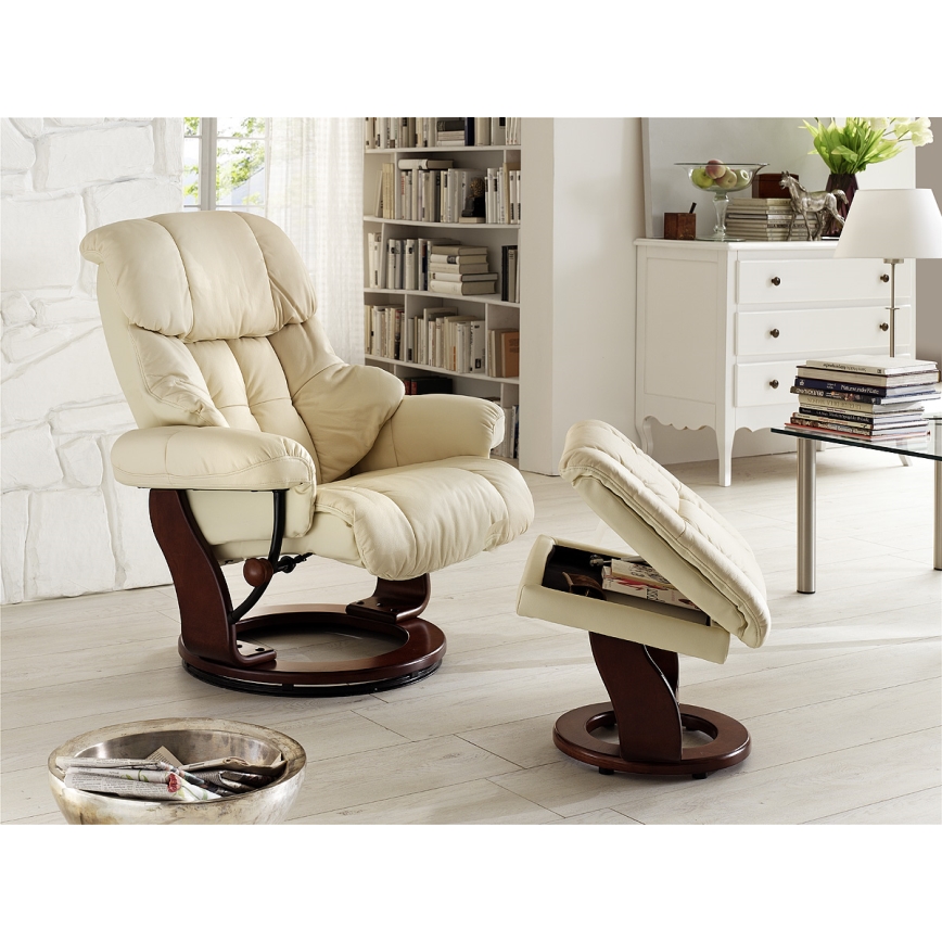 Verstellbarer Relaxsessel HABI, Creme/Nussbaum
