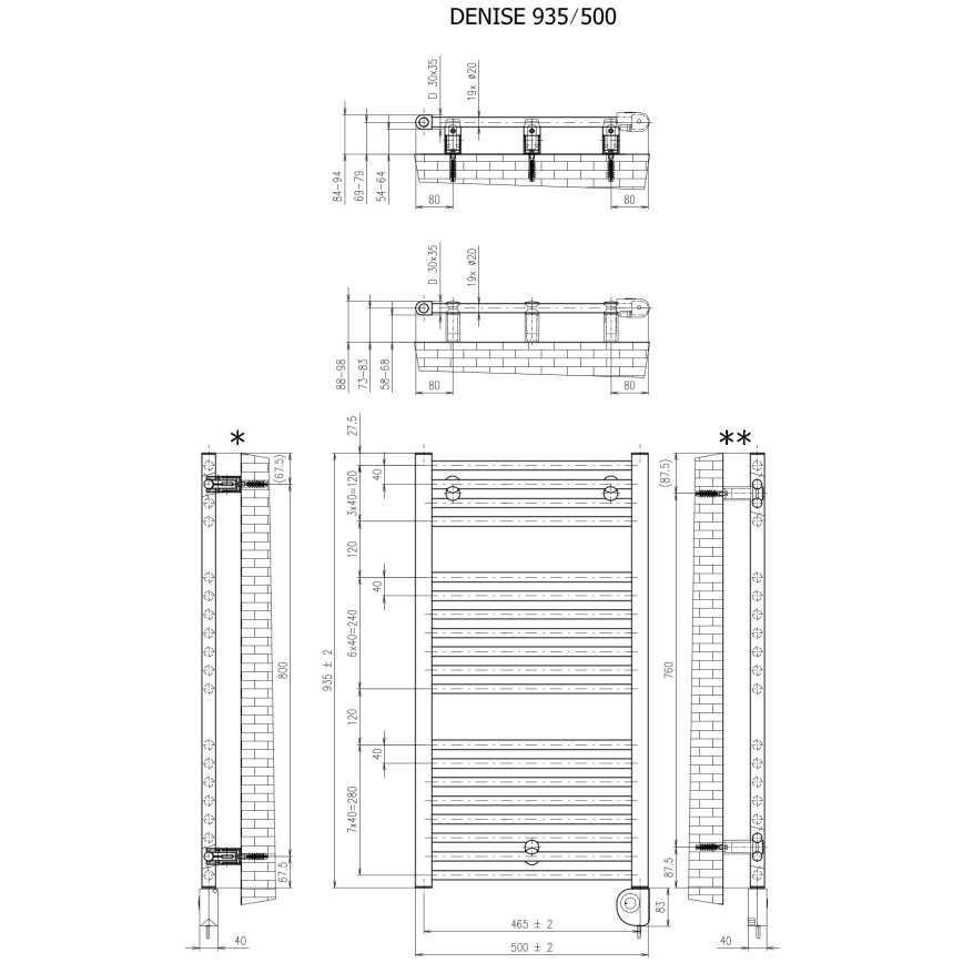 Vertaduro - Badezimmerheizkörper mit Thermostat DENISE 400W 94x50 cm taupe