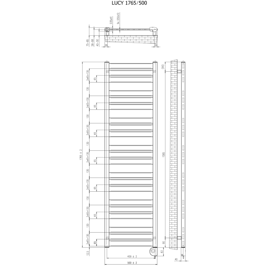 Vertaduro - Badezimmerheizkörper mit Thermostat LUCY 800W 177x50 cm anthrazit