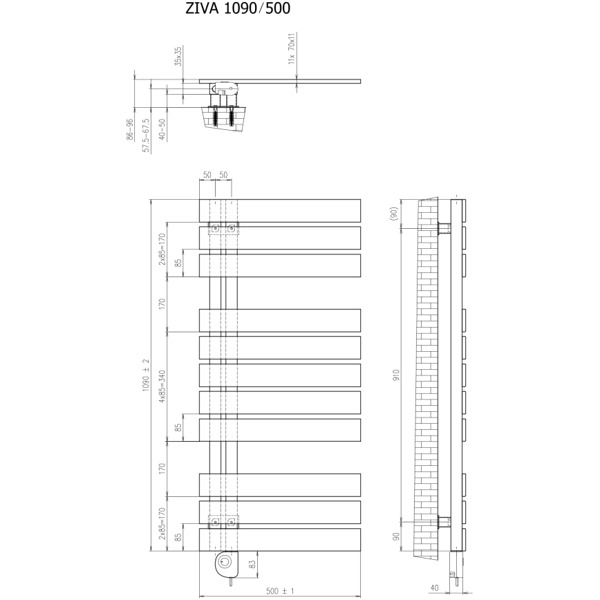 Vertaduro - Badezimmerheizkörper mit Thermostat ZIVA 500W 109x50 cm Anthrazit