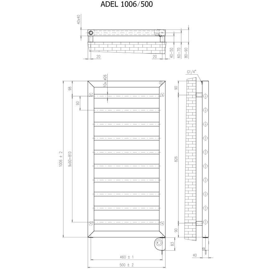 Vertaduro - Badheizkörper mit Thermostat ADEL 400W 100x50 cm Anthrazit