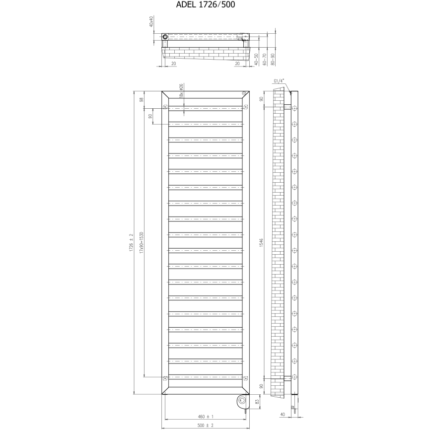 Vertaduro - Badheizkörper mit Thermostat ADEL 600W 172x50 cm taupe