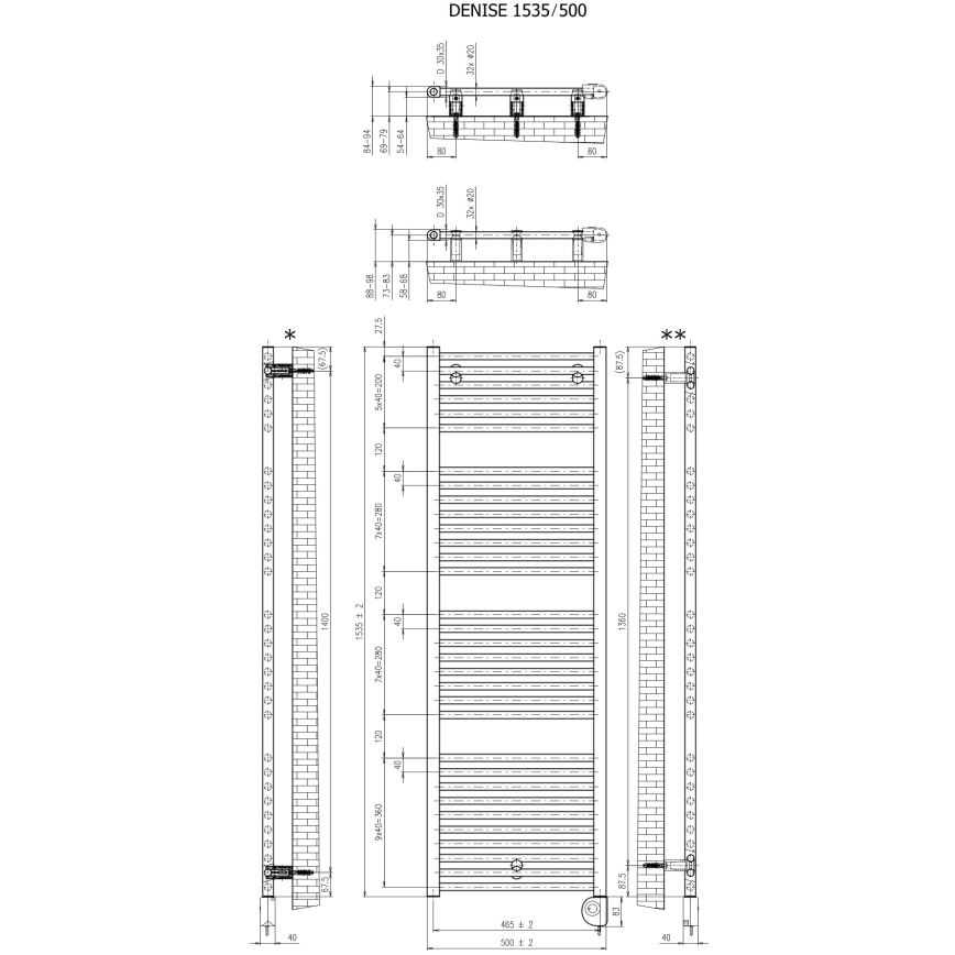 Vertaduro - Badheizkörper mit Thermostat DENISE 600W 154x50 cm Anthrazit
