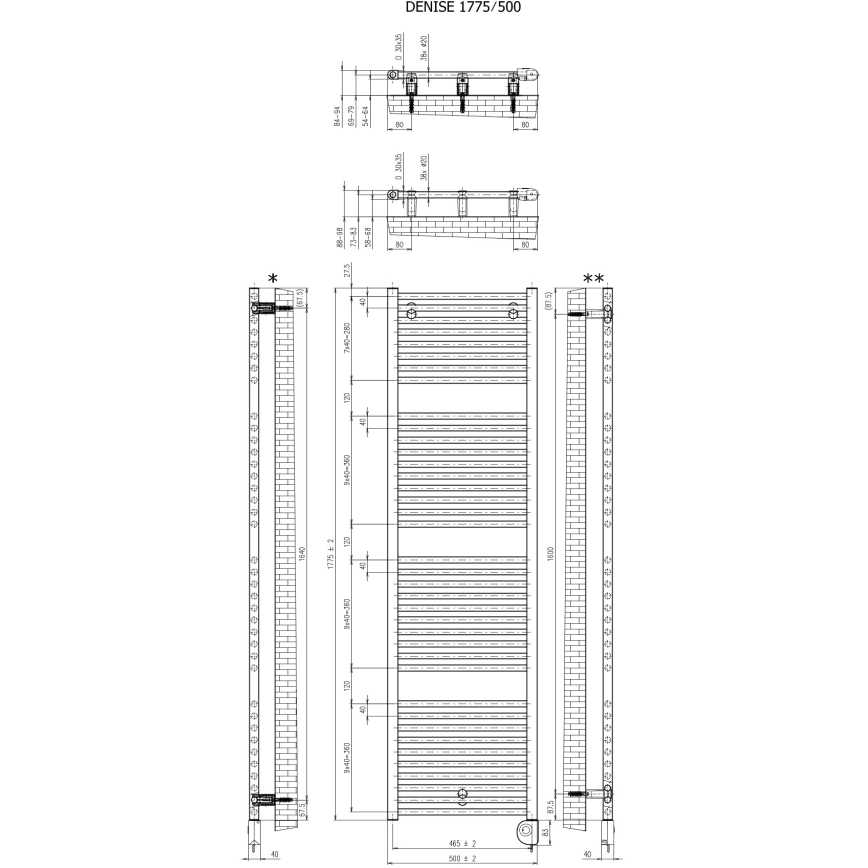 Vertaduro - Badheizkörper mit Thermostat DENISE 800W 178x50 cm Weiß
