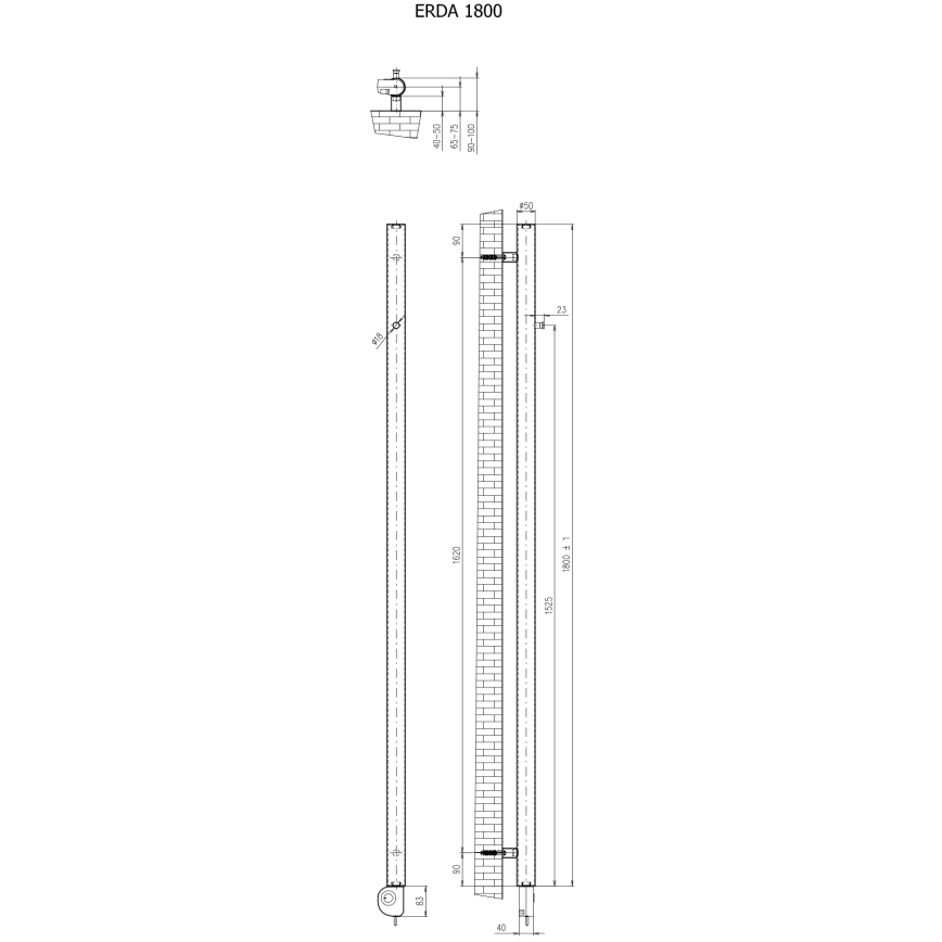 Vertaduro - Badheizkörper mit Thermostat ERDA 400W 180x5 cm Anthrazit