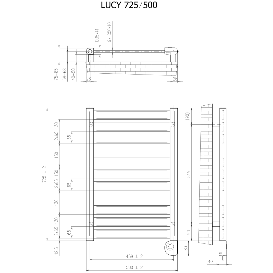 Vertaduro - Badheizkörper mit Thermostat LUCY 400 W, 73 x 50 cm, Anthrazit