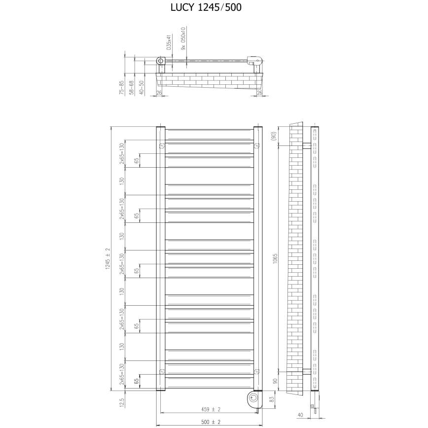 Vertaduro - Badheizkörper mit Thermostat LUCY 600W 125x50 cm schwarz