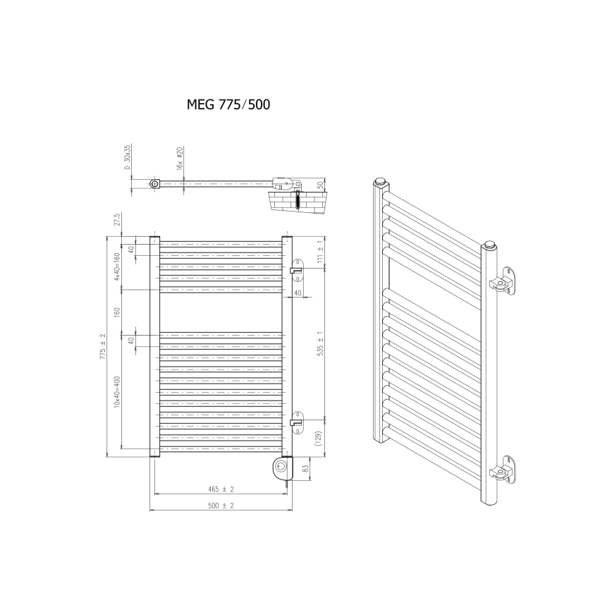 Vertaduro - Badheizkörper mit Thermostat MEG 400 W 78 × 50 cm schwarz