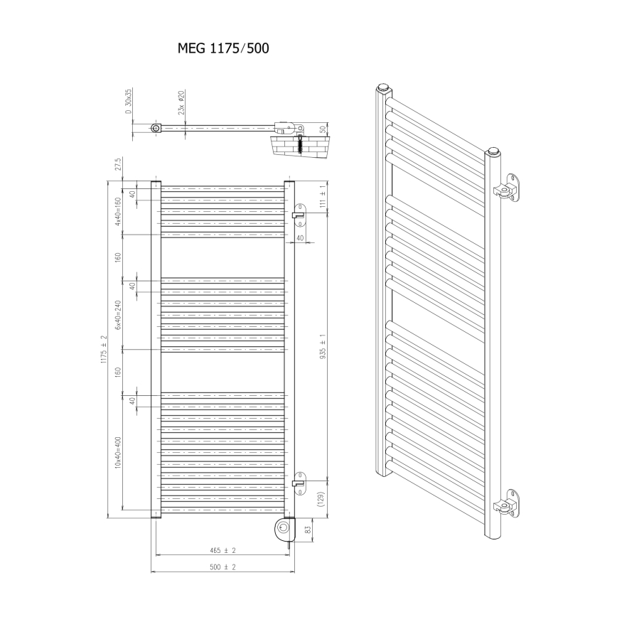 Vertaduro - Badheizkörper mit Thermostat MEG 600W 118x50 cm Anthrazit