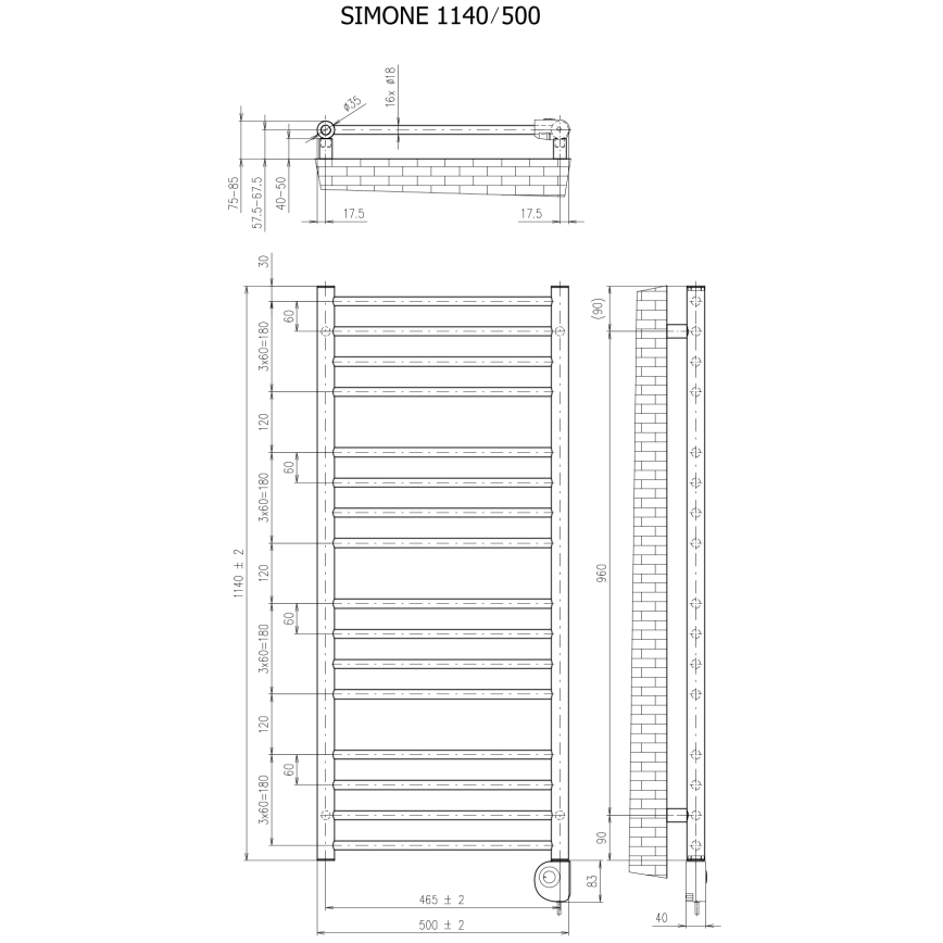 Vertaduro - Badheizkörper mit Thermostat SIMONE 400W 114x50 cm Anthrazit