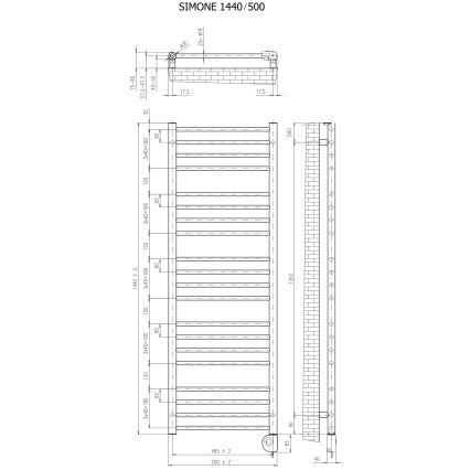 Vertaduro - Badheizkörper mit Thermostat SIMONE 600W 144x50 cm schwarz