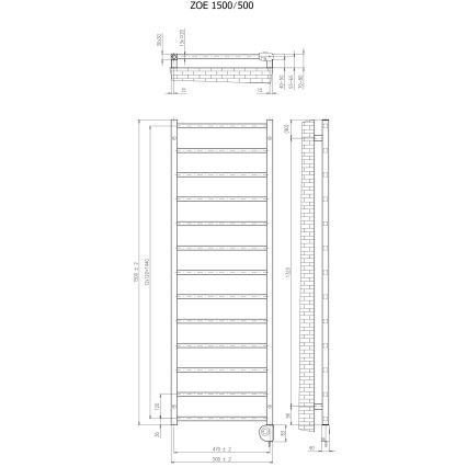 Vertaduro - Badheizkörper mit Thermostat ZOE 400 W 150 x 50 cm weiß